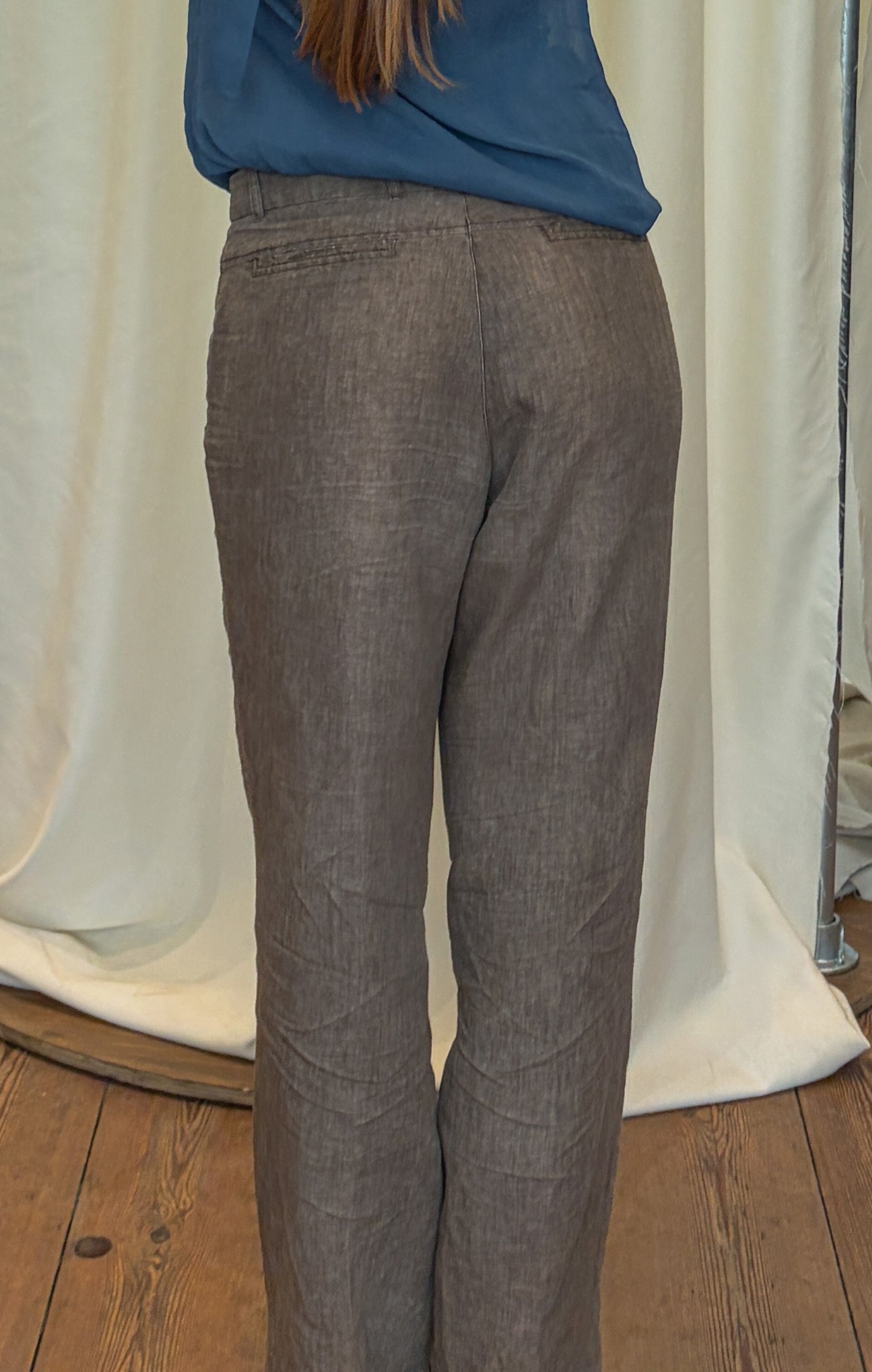Brown Linen Wide Leg Trousers