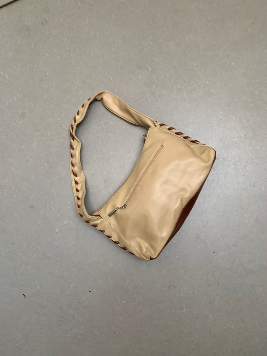 Beige hand bag with brown braided details - own it vintage99008