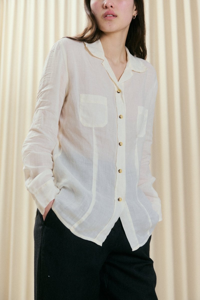Beige see - through linen shirt - own it vintage04006