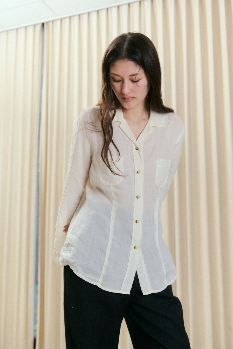 Beige see - through linen shirt - own it vintage04006