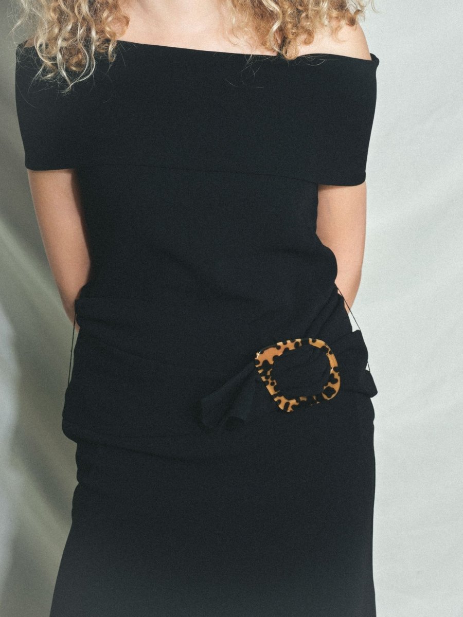 Black off the shoulder dress with belt - own it vintage03006
