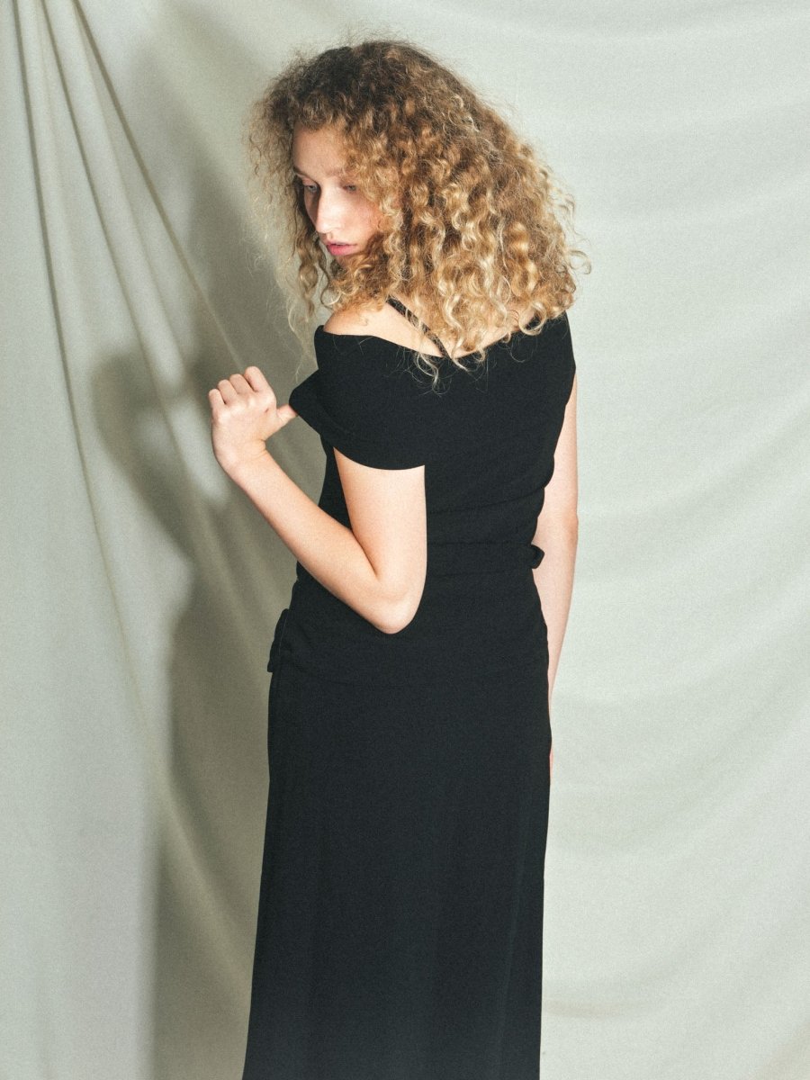 Black off the shoulder dress with belt - own it vintage03006