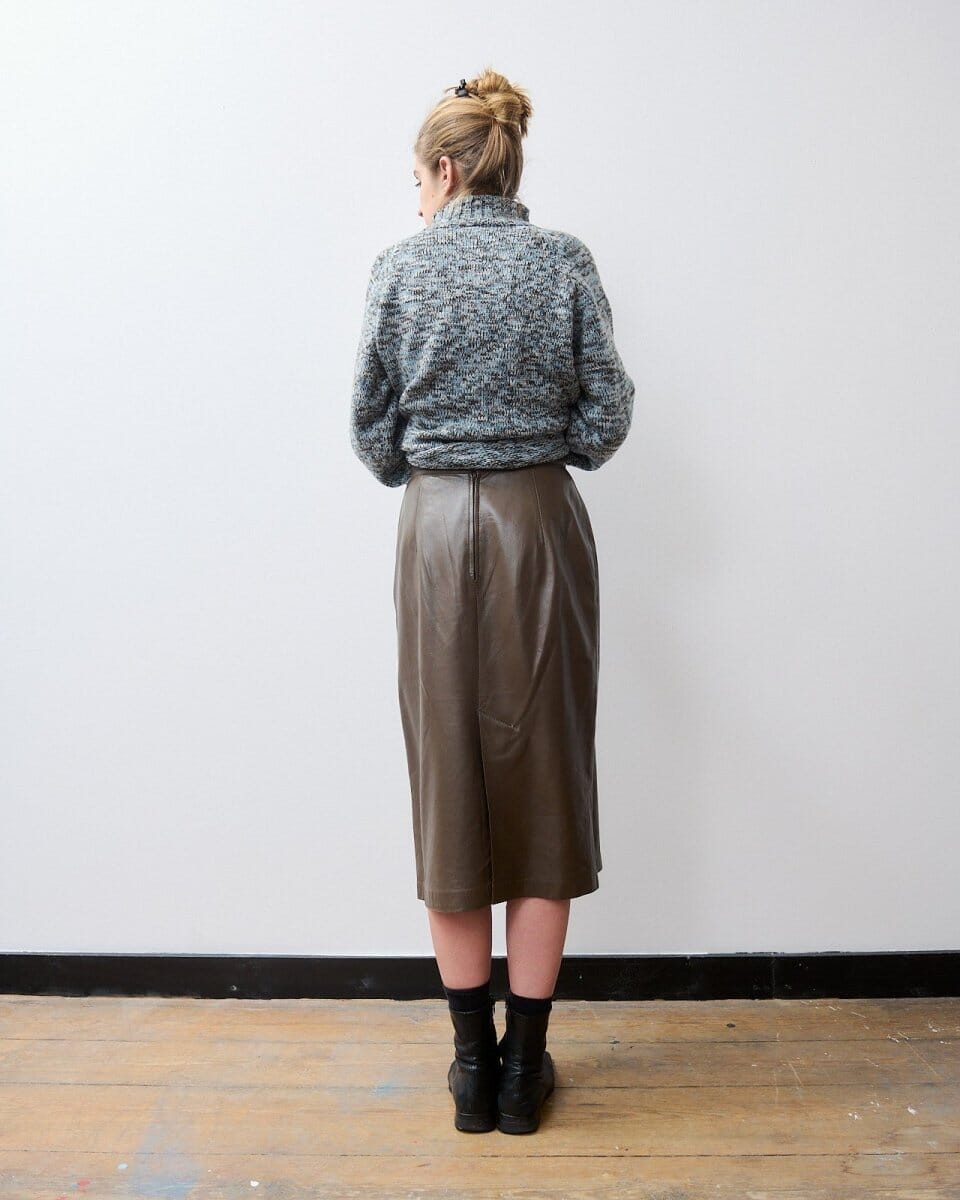 Brown leather midi skirt