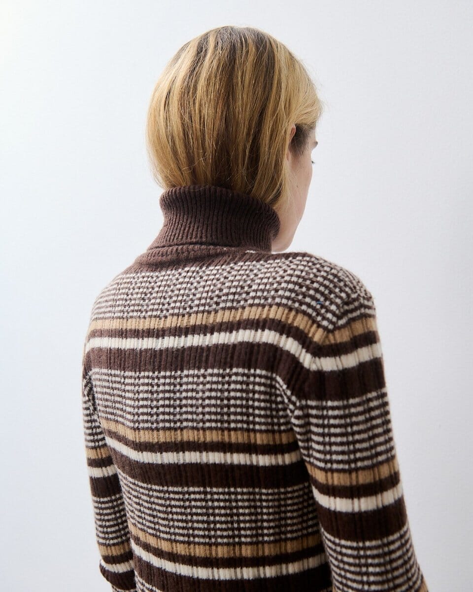 Brown striped knit with turtleneck