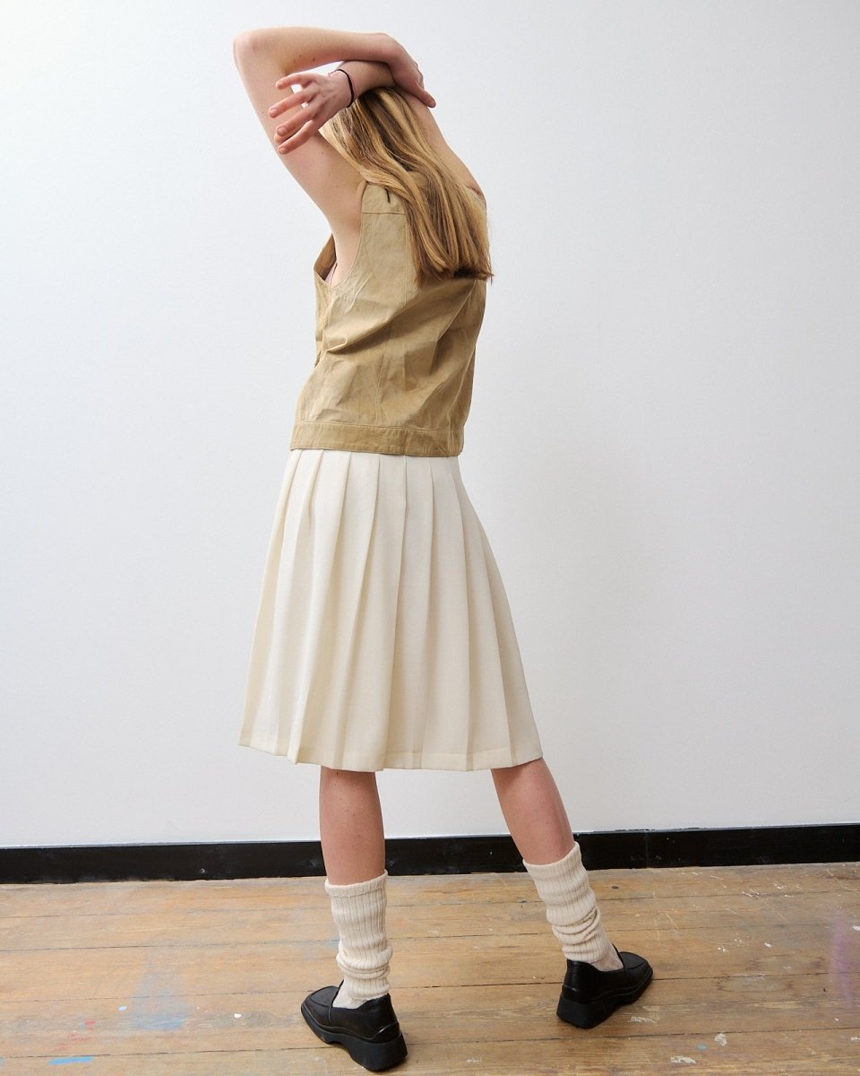 Cream pleated midi skirt - own it vintage01016
