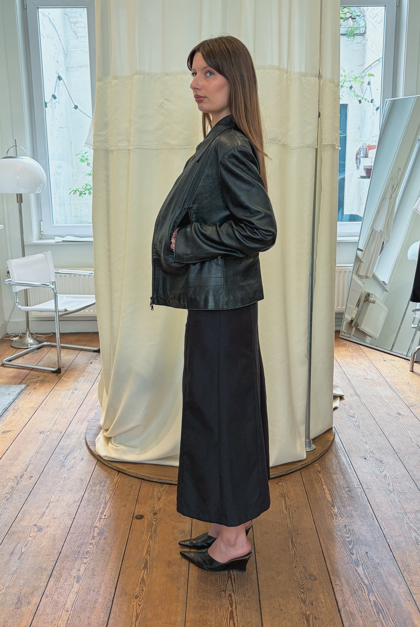 Black Leather Zip-Up Jacket