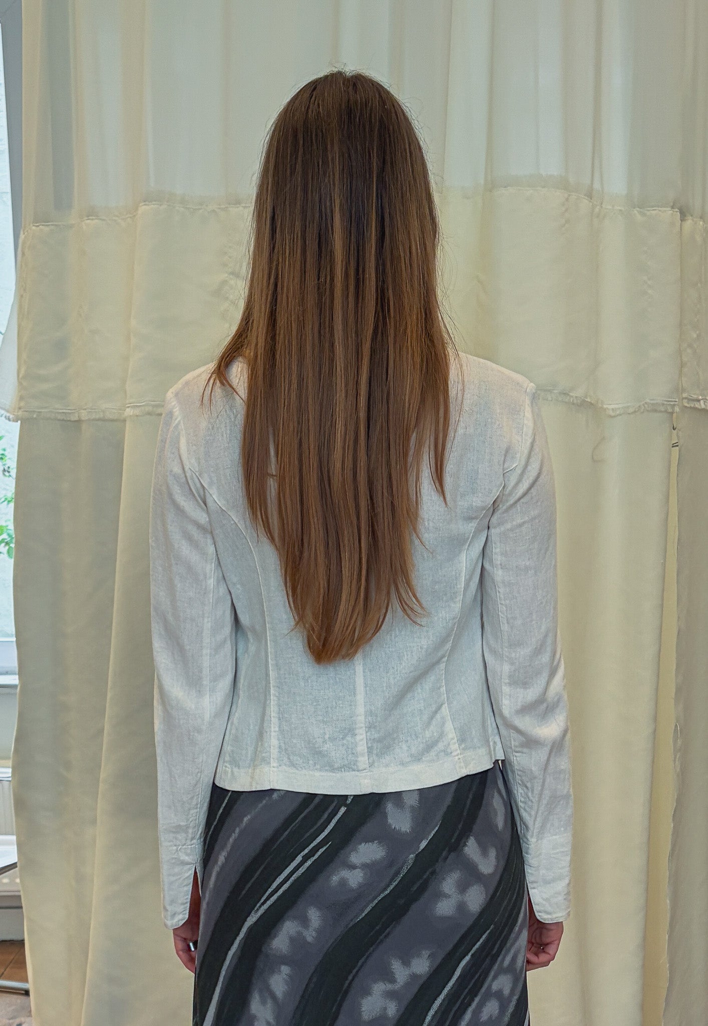Beige Cropped Linen Blazer