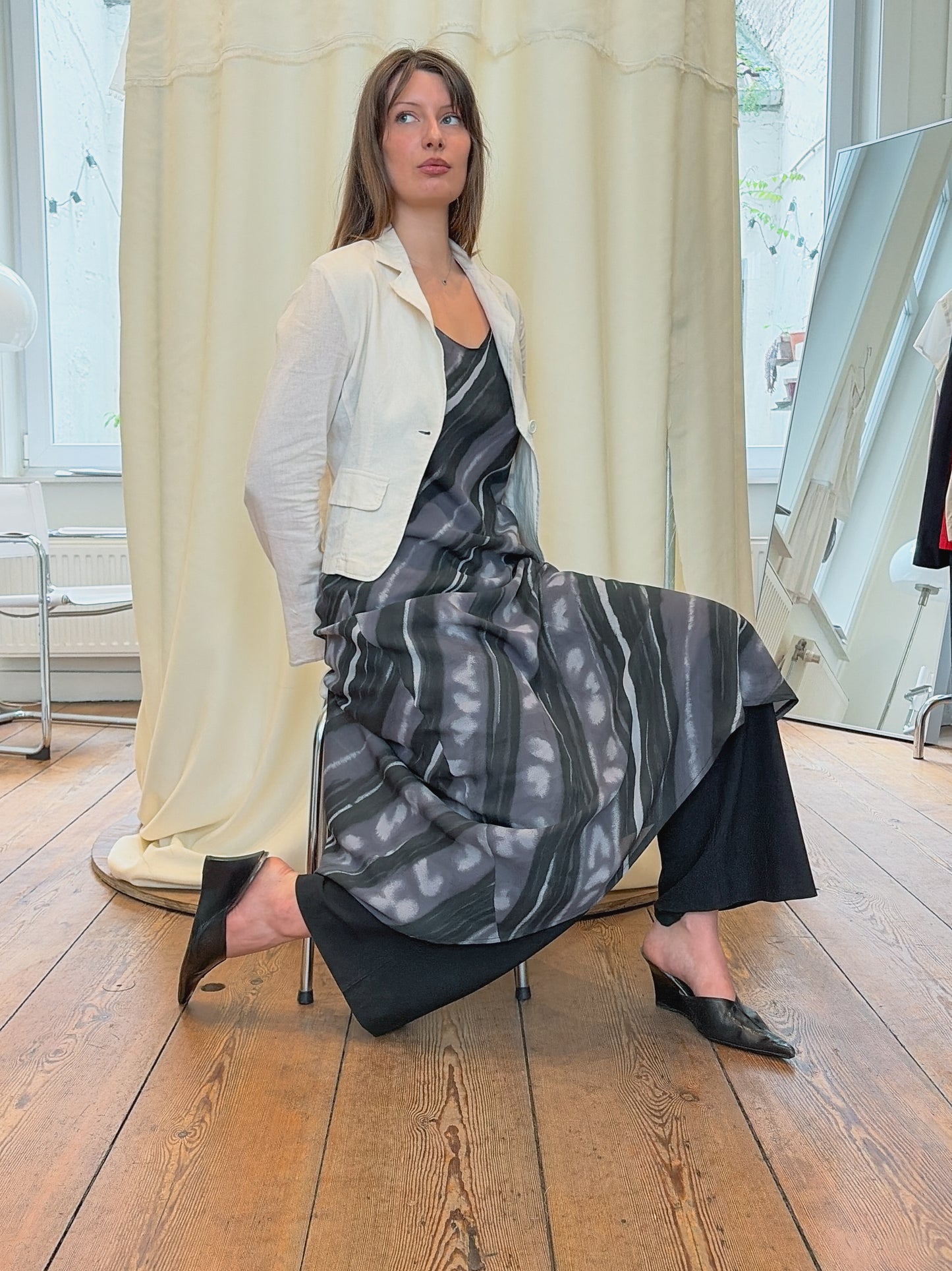 Black & Grey Tie-Dye Maxi Dress