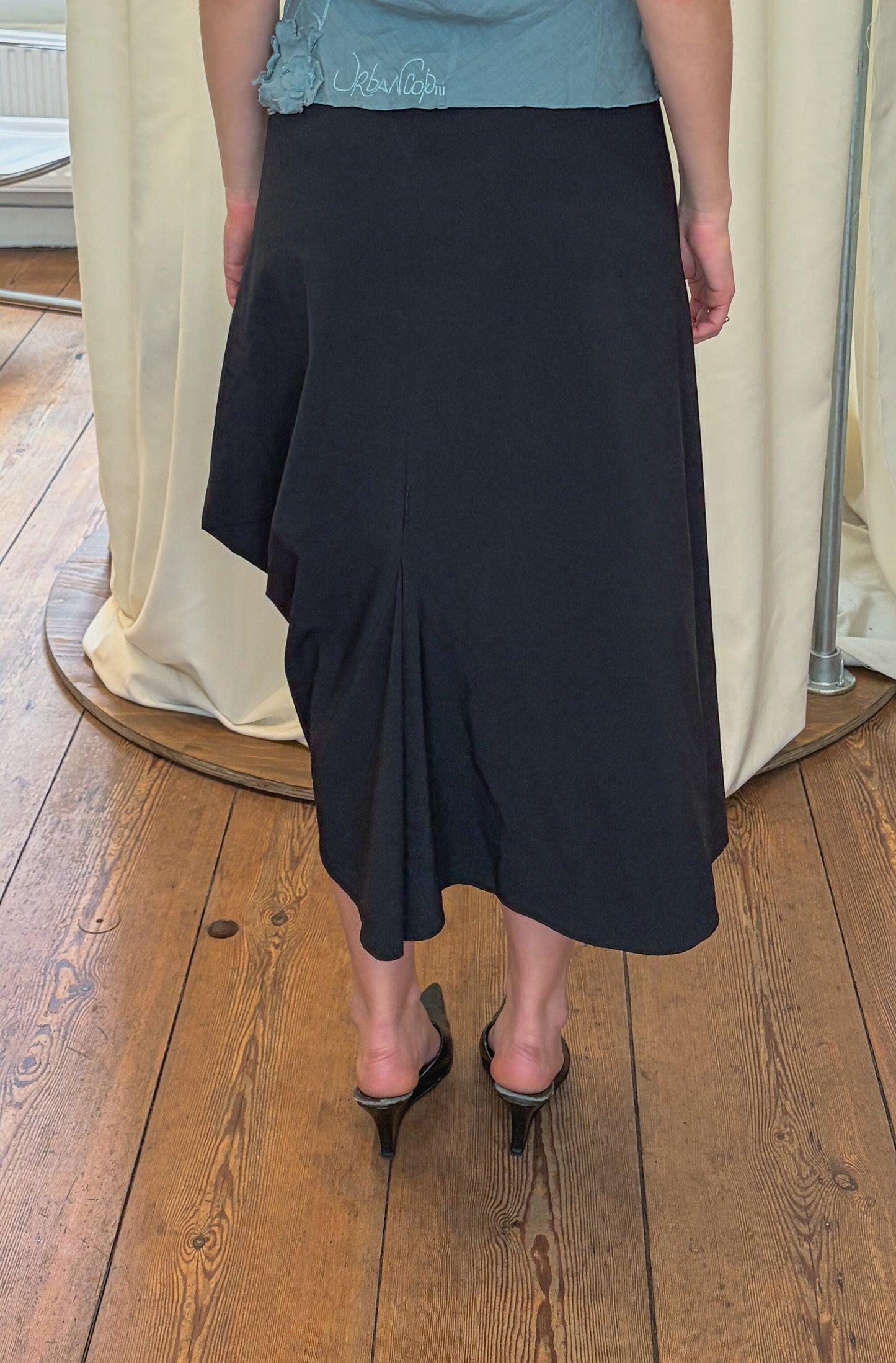 Black Asymmetric Midi Skirt