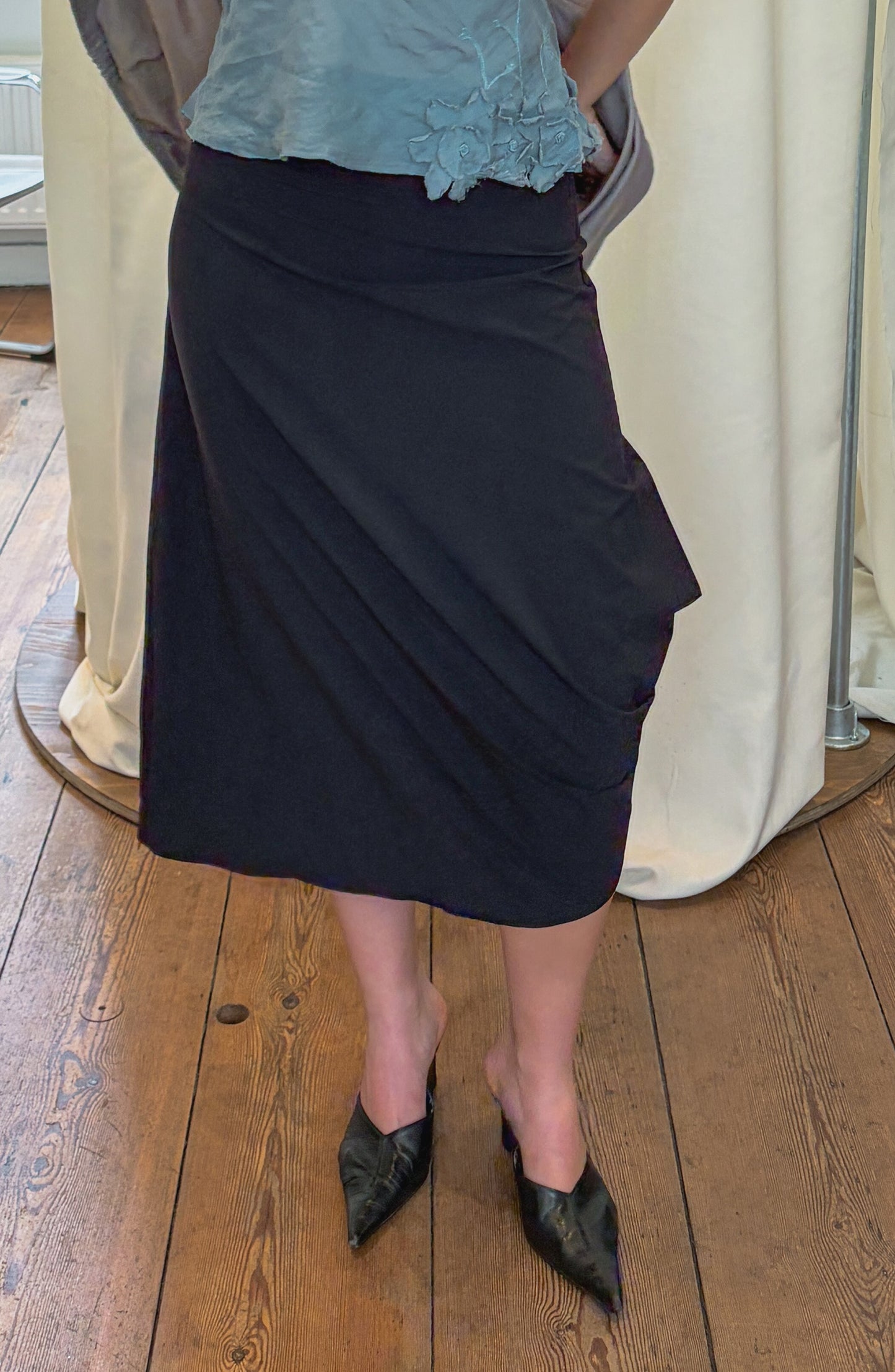 Black Asymmetric Midi Skirt