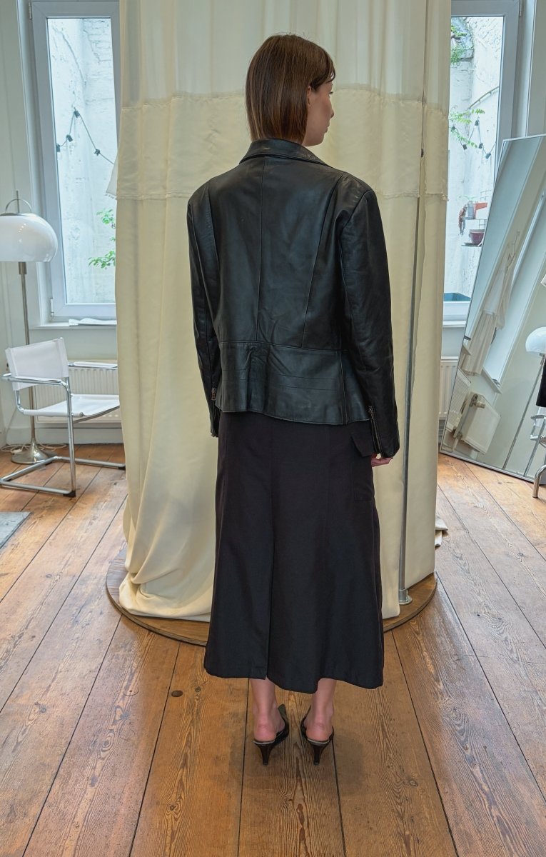 Black Leather Zip-Up Jacket - own it vintage4924