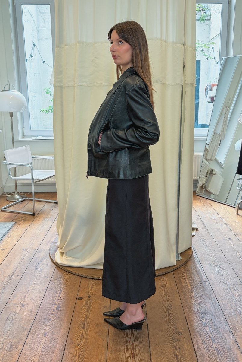 Black Leather Zip-Up Jacket - own it vintage4924