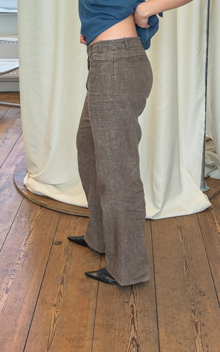 Brown Linen Wide Leg Trousers - own it vintage4917