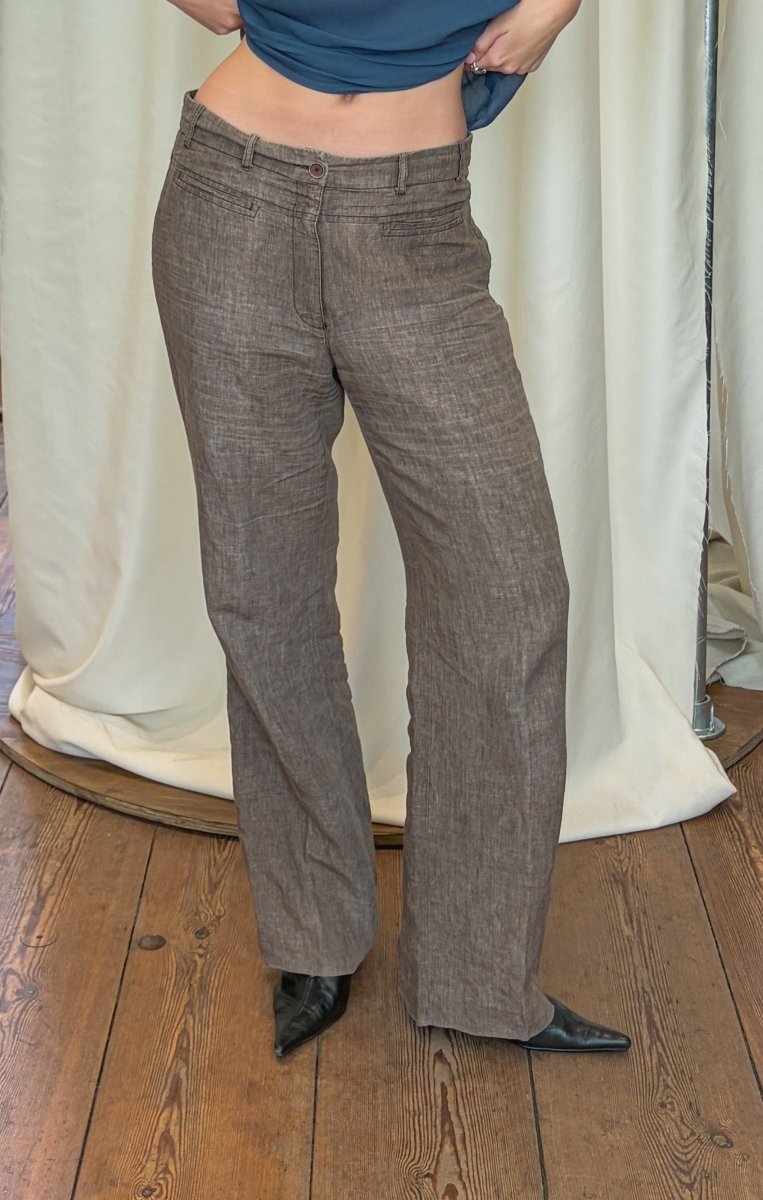 Brown Linen Wide Leg Trousers - own it vintage4917