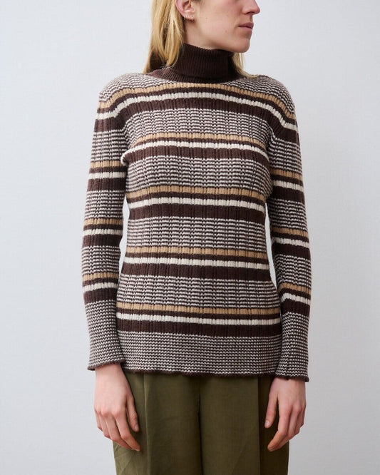 Brown striped knit with turtleneck