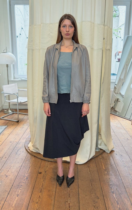 Grey Leather Bomber Jacket - own it vintage4913