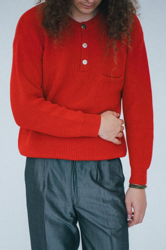 Red knitted sweater with buttons - own it vintage1010